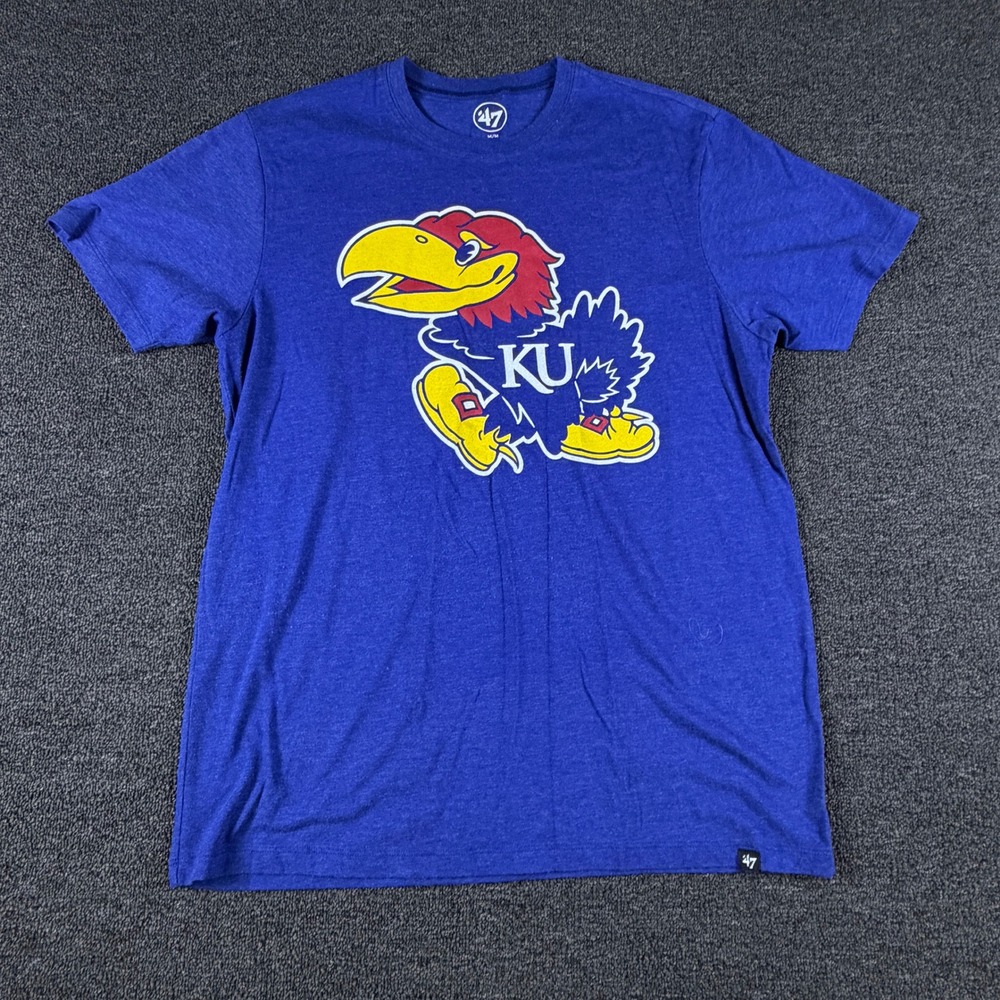 Kansas Jayhawks T-Shirt Mens Medium Blue NCAA Basketball '47 EUC